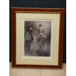 Coloured print of a 'Huntsman & Lady side saddle' After Gilbert Holliday 118/500, F/G, 40H x 30W