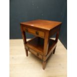 C19th French mahogany two tier bedside table with 2 single drawers 77H x 50W cm PLEASE ALWAYS