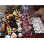 Large qty of glass & china incl. Beswick horses, Beswick birds, decanters, wine glasses & Carlton