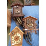 Glass domed skeleton mantle clock & 4 various clocks