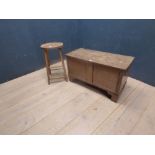 Antique pine kitchen table with single drawer, oak chest & oak stool