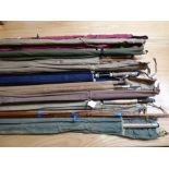 11 various fishing rods by 'Sharpes, Hardy & Gaff' etc.