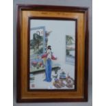 Chinese ceramic painted plaque in wooden frame 25 x 38 cm. Provenance: good country house clearance