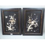 Japanese lacquered panels with ivory & embossed fauna & birds of prey 35 x 37 cm overall