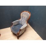 Victorian mahogany button back armchair for re-upholstery