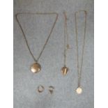 2 9ct gold pendants & chain & various yellow coloured metal, 20g
