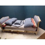 French decorative painted day bed upholstered in blue fabric