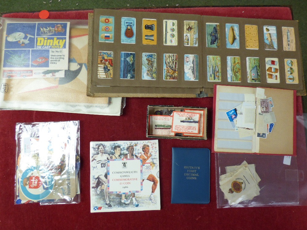 Collection of WW1 cigarette cards, silk cigarette cards, Railway metal badges, unused 1950/60's