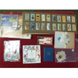 Collection of WW1 cigarette cards, silk cigarette cards, Railway metal badges, unused 1950/60's
