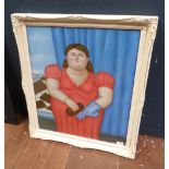 A studio framed oil painting portrait of a voluptuous elegant lady in pink dress, 59.5 x 48.5 cm