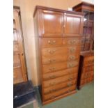 Victorian mahogany cabinet on chest of 8 long drawers 192H x 95W cm