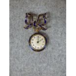 Ladies 18ct gold enamel brooch & pocket watch by 'Rontifa', 6.4g