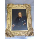 Oil on board "Portrait of Sir Winston Churchill", bears signature of 'S. J. Mann' 66 in gilt