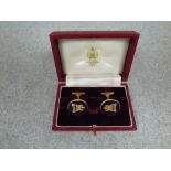 Pair of 18ct gold & enamel cufflinks by 'Asprey' in original leather box, 23g