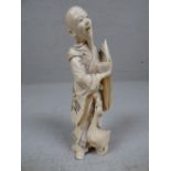 Chinese carved ivory figure of a gentleman & his goose, 14 cm H