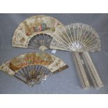 3 C19th ivory & lace fans profusely decorated with classical scenes