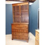 George III inlaid figured mahogany secretaire bookcase on bracket feet 220H x 102W cm