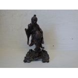 Chinese hardwood carving of a Fisherman on stand 20 cm H