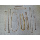 Qty of various gold & gold plated necklaces & chains, 70g