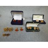 3 pairs of 9ct gold cufflinks etc., 29g