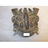 Tibetan bronze temple mask 18H x 17W cm