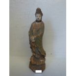 Chinese carved painted wooden figure of Quanin 33 cm H