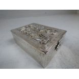 Chinese white metal box with 6 Tibetan rock crystals carved in the form of faces