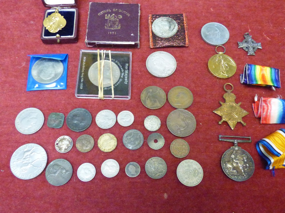 Great War medal, Victory medal & 2 others 432837 Sgt. C. E. Broom 49 Can. Inf., & selection of coins