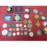 Great War medal, Victory medal & 2 others 432837 Sgt. C. E. Broom 49 Can. Inf., & selection of coins