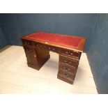 Mahogany pedestal desk with tooled leather top 120 cm W