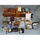 2 wooden jewellery cases & various watches & qty of costume jewellery