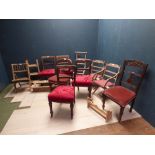 Set of 4 mahogany dining chairs & 6 various chairs, 2 pine wall shelves & pine step ladder