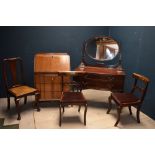 Victorian mahogany dressing chest, 1930's oak bureau, pair of Regency style mahogany chairs &