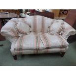 Georgian style 2 seater sofa on mahogany legs upholstered in floral & striped fabric 63 x 147 cm (