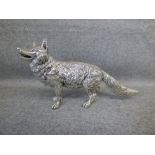 Hallmarked silver coated figure of a fox by 'C.S.' of Sheffield 10H x 18W cm (surface scratches)