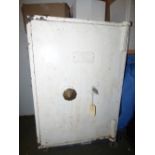 Vintage metal safe by A.J. Shrimpton & Co, West Bromwich. With key. 70Hx50W cm (wear/marks)