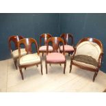 Set of 5 French mahogany dining chairs & French mahogany armchair - for reupholstery (scratches/