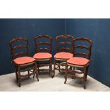 Set of 4 French walnut rush seated dining chairs (some wear to rush seating & scratches/marks)