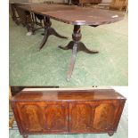 George III style mahogany twin pedestal dining table 168L x 81W cm & C19th mahogany bookcase base