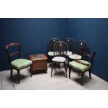 Pair of Victorian mahogany dining chairs, 4 wheel back dining chairs & a Victorian mahogany step