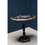 Victorian inlaid & lacquer papier mache tilt top pedestal table, 68H x 70W cm