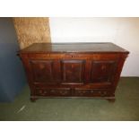 C18th oak mule chest with 2 single drawers on bracket feet 84H x 135W cm