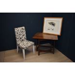 Chair with padded seat and back; oak gate leg table with single flap & watercolour showing details