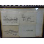 4 drawings of oriental river scenes & villages, bears signature 'E.S.M.', f/g, 95 x 78 cm