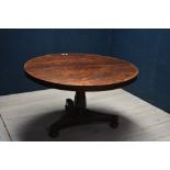 C19th rosewood circular tilt top breakfast table, 78H x 128D cm