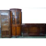 Mahogany bookcase with drawers 83H x 152W x 31D cm, oak standing corner cabinet 172H x 68W x 39D