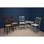 Pair of decorative grey painted dining chairs, pair of oak dining chairs & grey painted occasional