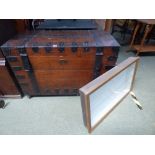 Victorian oak and metal bound campaign chest and display cabinet 73H x 107W
