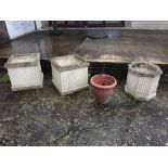 Pair of weathered composite stone planters & 1 single planter