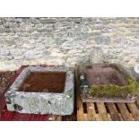 2 Weathered composite stone troughs 60 x60, 67 x63 cm